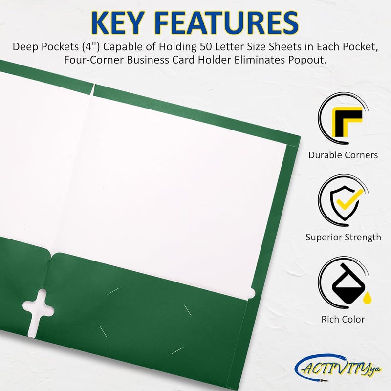 ACTIVITYYA 10 Pack Two Pocket Folders, Green, Strong Thick Paper Folders, for Letter Size, by - Image 3